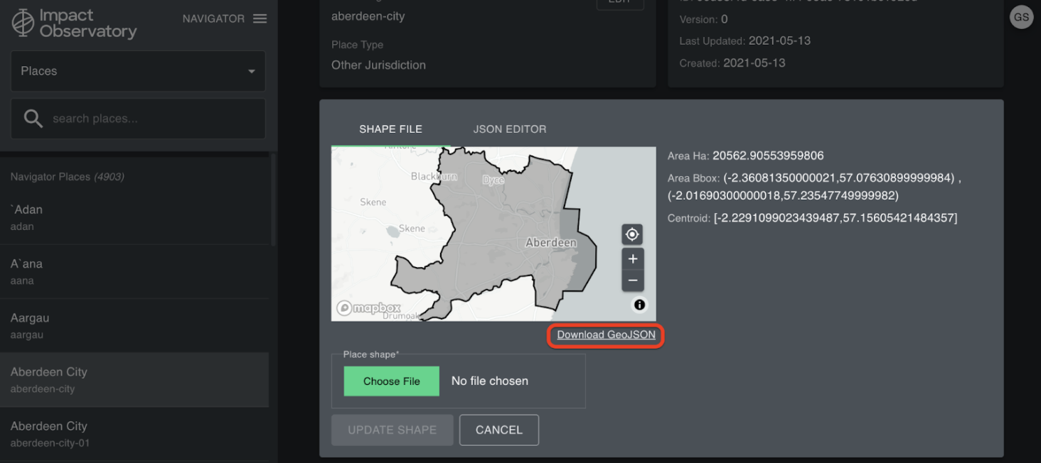 GeoJSON Download Menu